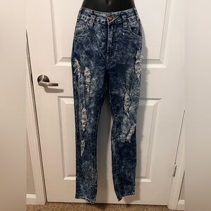 Distressed Blue Acid Wash Jeans